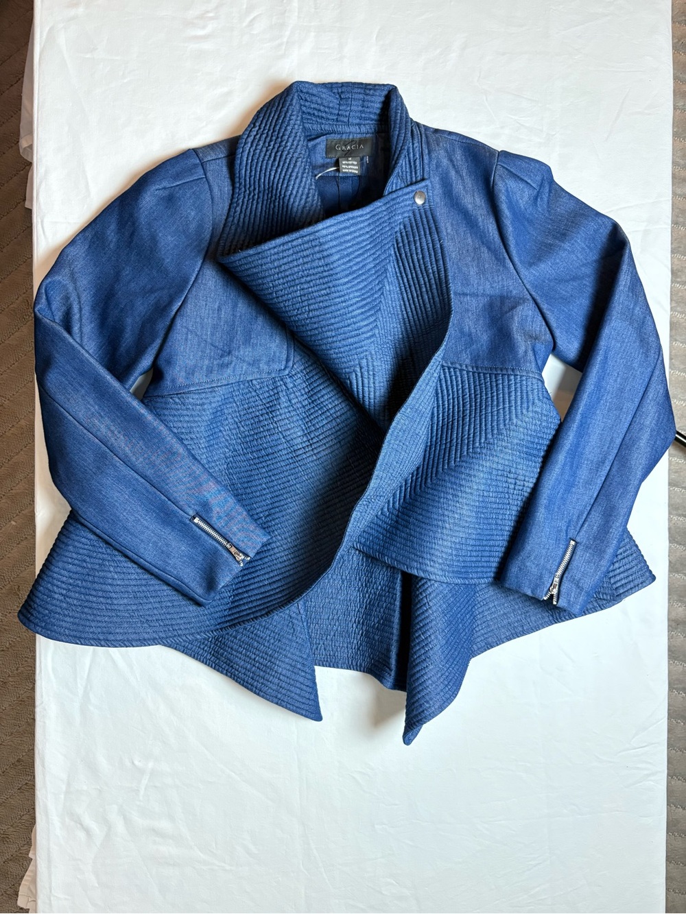 Gracia Designer Asymmetrical Jacket | Sculptural Blue Statement Blazer | Size M - Picture 3 of 14